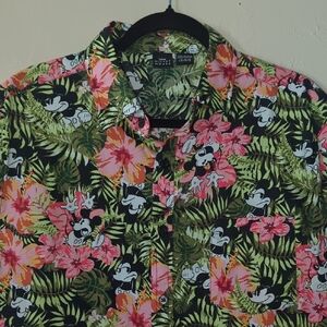 Disney Men's Floral Mickey Mouse Shirt - Pink, Green, Black Large